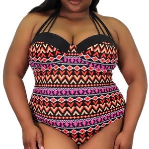 100 Degrees Women's Plus Size Print Maillot Tie-Neck One-piece Swimsuit, 2X